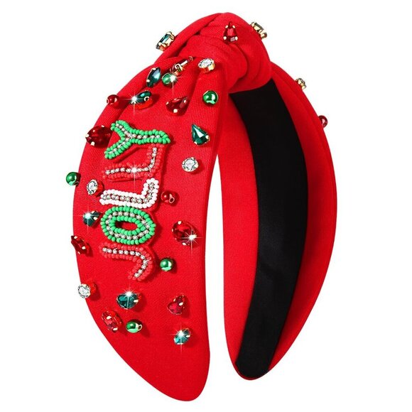 Women\'s Beaded Reindeer Snowflake Headband Christmas Holiday Hair Accessory
